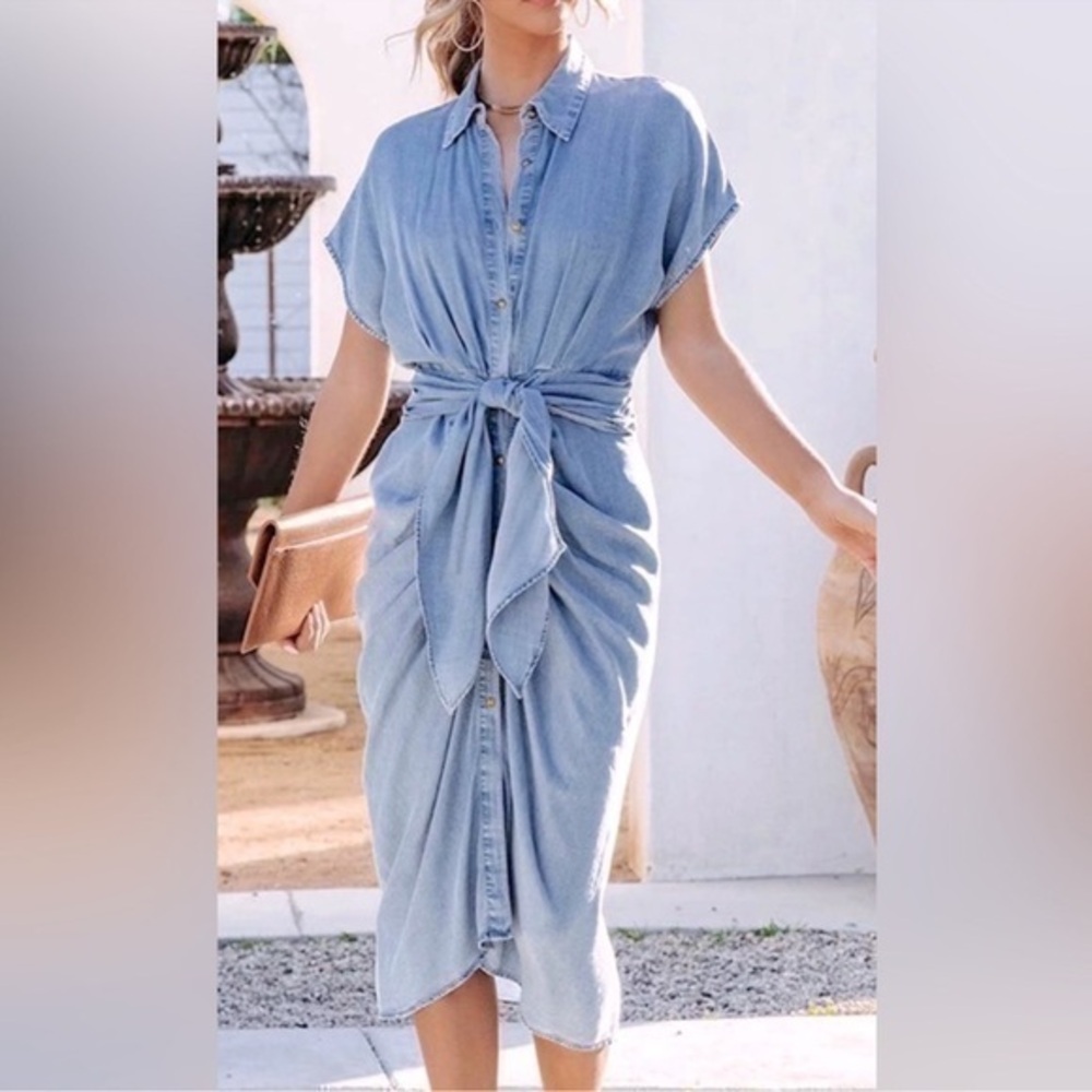 NWT Mustard Seed Tribal Midi Denim Washed Dress Size S